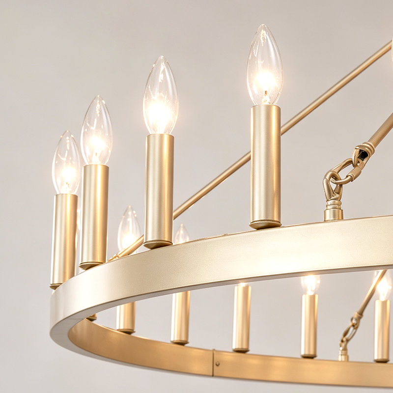 Lustre en roue de chariot 30 lumières dorées pour hauts plafonds, luminaire suspendu de style campagnard moderne