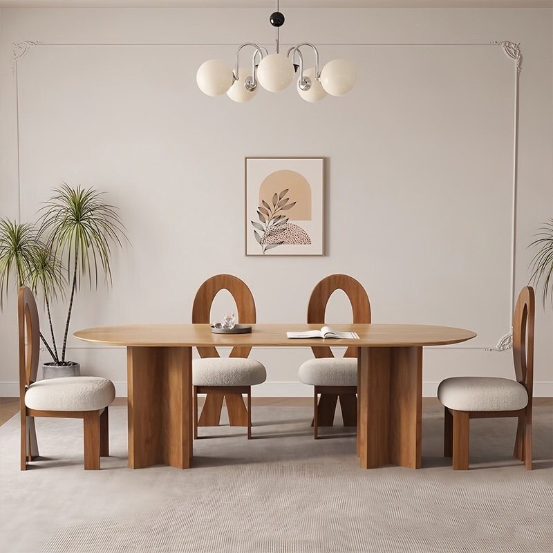 Simple Oval Solid Wood Dining Table Sets, 29.5"H x 70.8"L x 31.5"W