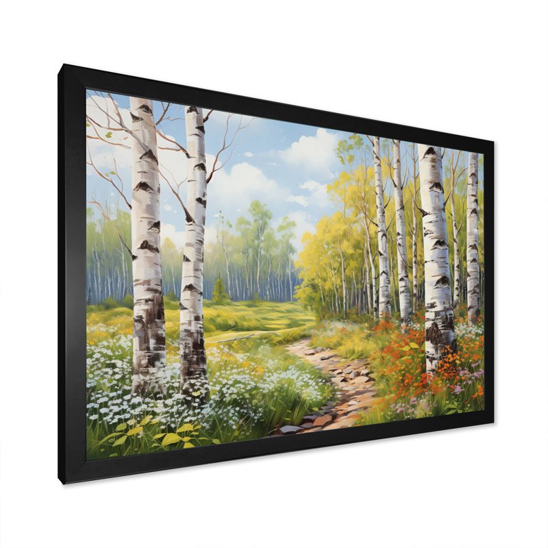 «Birch Woods Spring Awakening II», art mural bouleau, H 30 po x l 40 po x P 1,5 po, Cadre photo noir
