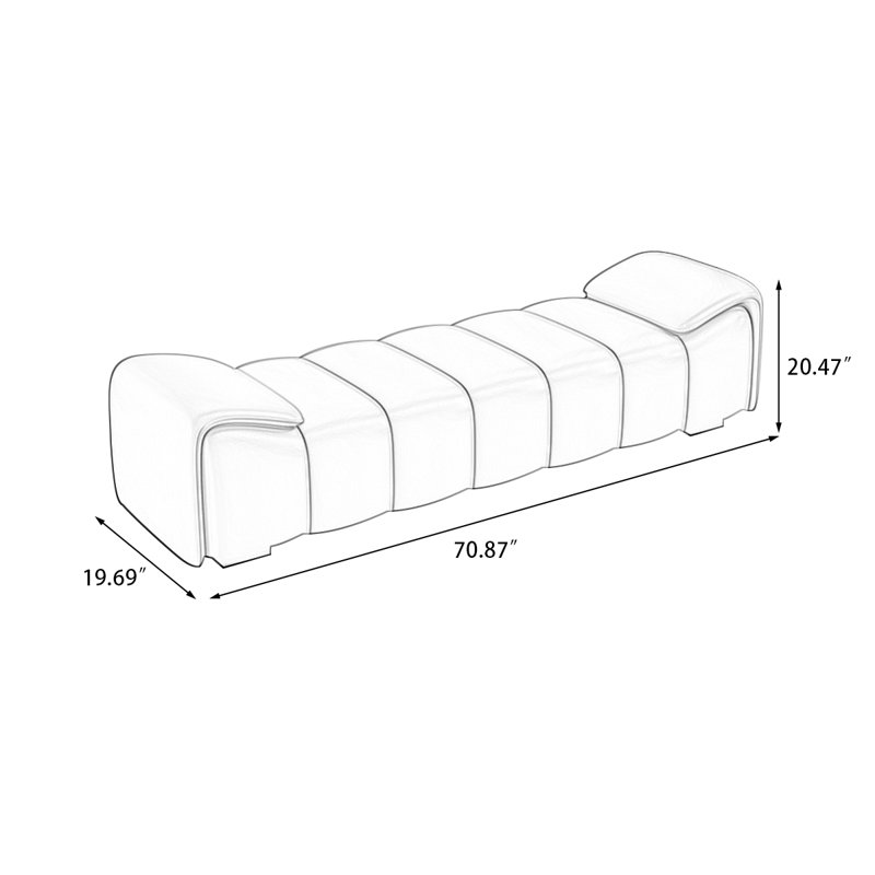Blue+Beige Upholstered Bench, 20.47" H x 70.87" W x 19.69" D