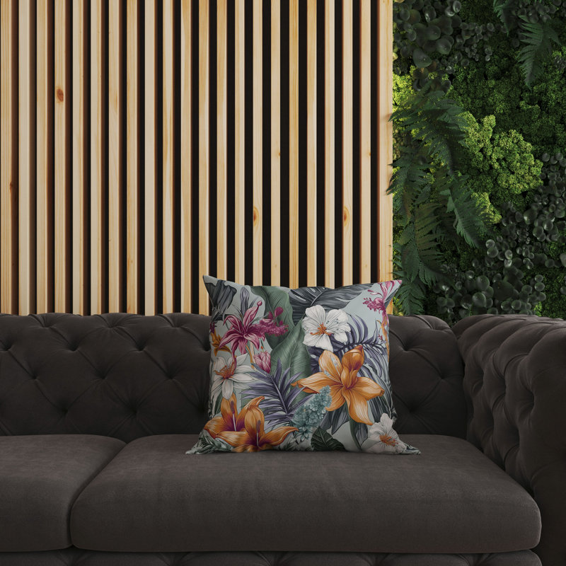 Coussin Rainforest Reverie, Argent / floral multi, H 26 po x l 26 po