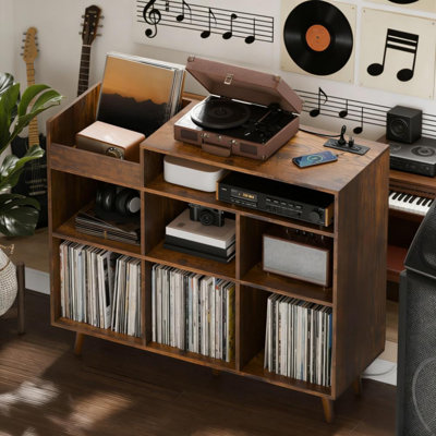 Large Mid-Century Modern Record Player Stand, Vinyl Storage Cabinet Media Console by George Oliver