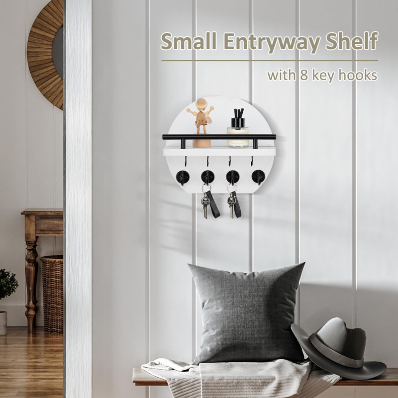 Manufactured Wood Wall Organizer with Key Hooks, White