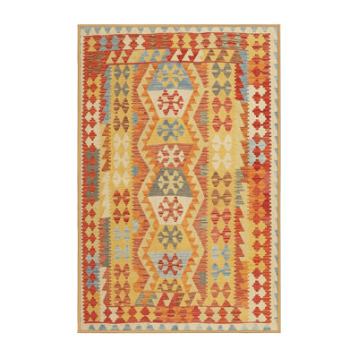 Tapis orange/jaune/vert contemporain Sukhraj