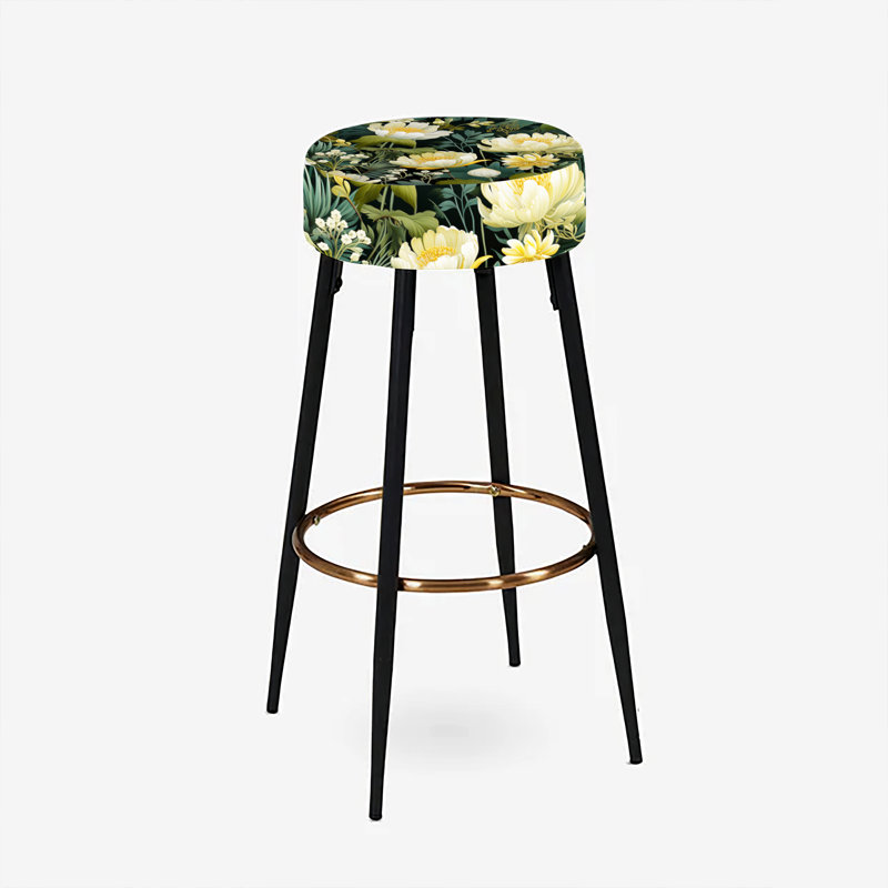 Ensemble de 2 tabourets de bar Botanical Green and Yellow Poppies Garden