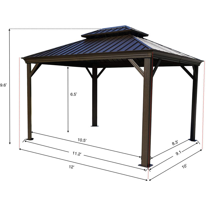 Alexander 10' x 12' Brown Aluminum Hardtop Gazebo with Curtains and Netting