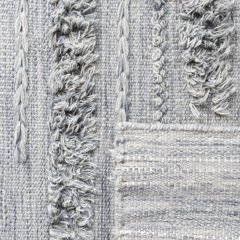 Hartzler Hand-Woven Flatweave Grey/Ivory Area Rug, Square 6'
