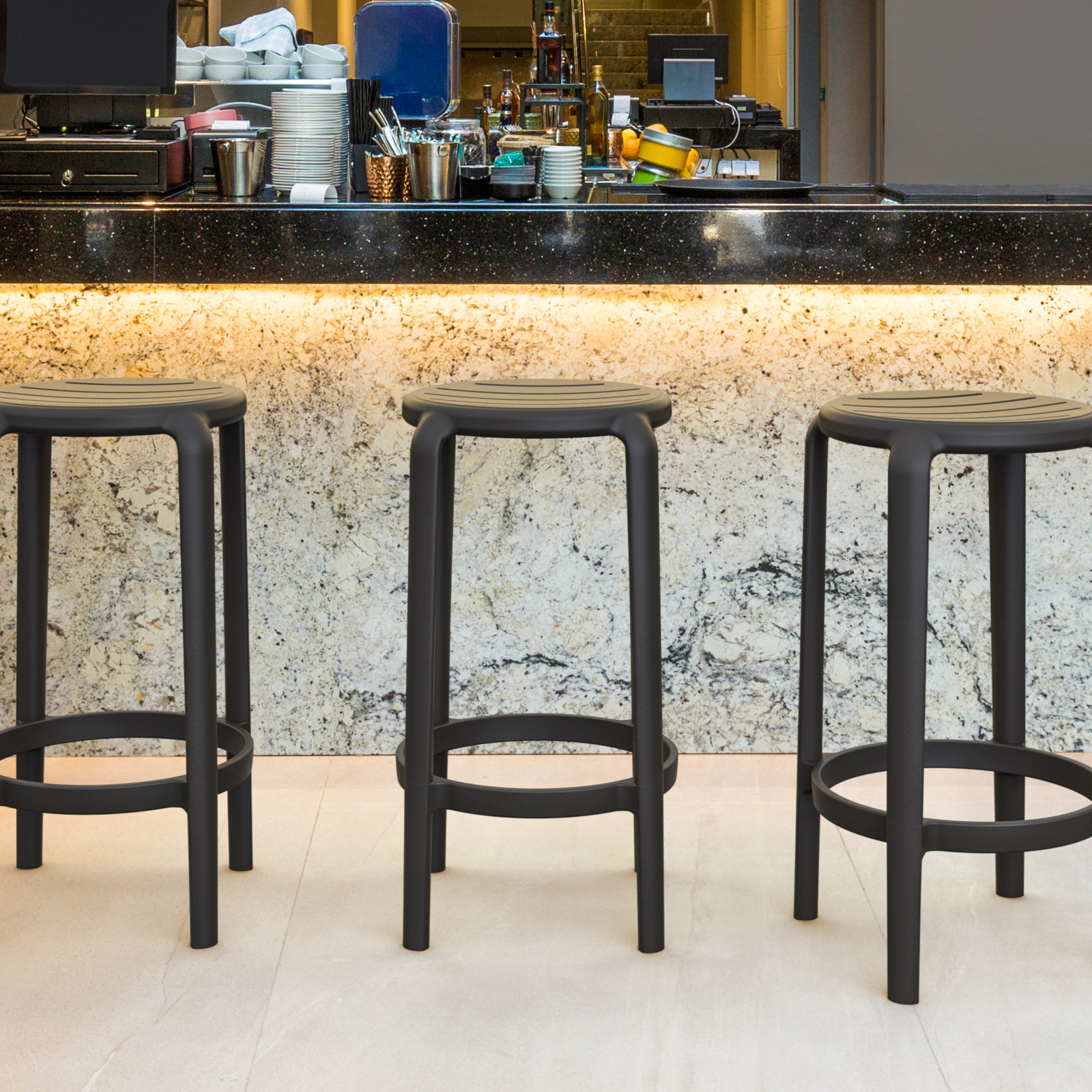 Awan Backless Outdoor Bar Stool, 25.75", Black