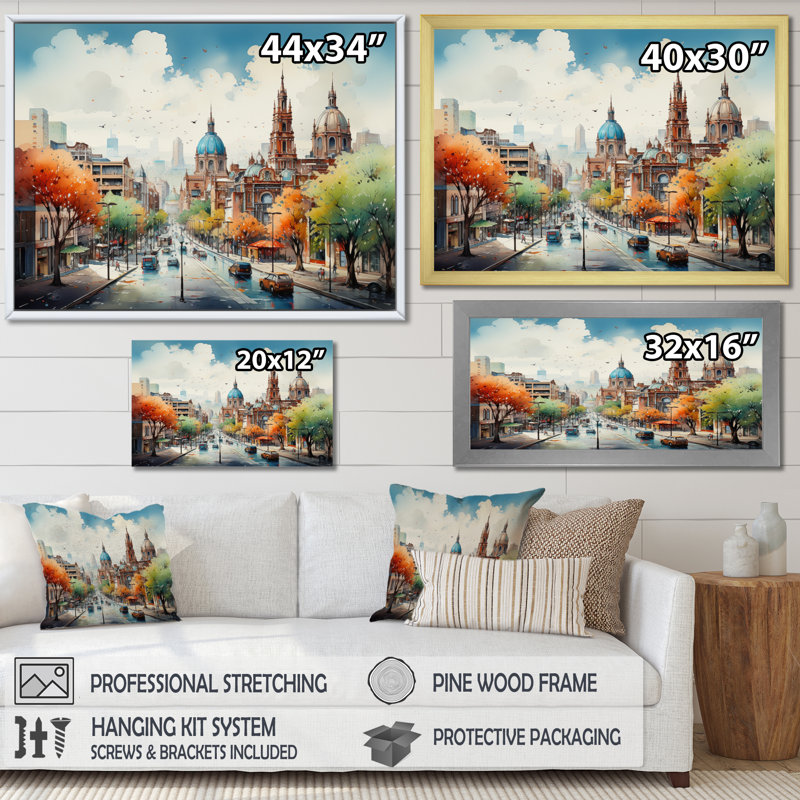 «Mexico City Vibrant Vistas I», reproduction d'art sur toile, H 24 po x l 32 po x P 1 po, Cadre naturel flottant