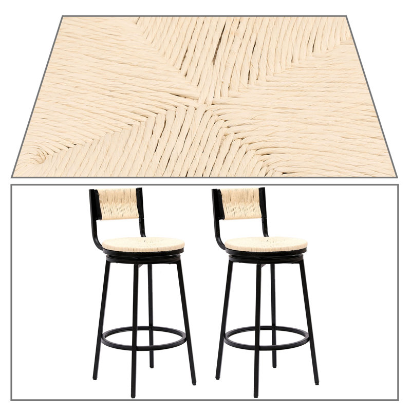 Tabourets de bar à hauteur de siège 26,78 po Adran, siège pivotant à 360 degrés, 2 pièces, Blanc crémeux