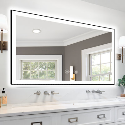 55X30 Inch Smart Led Bathroom Mirror, Adjustable Brightness And Color Temperature, Integrated - Fog Button, Wall Switch Control, Ul , 5Mm Tempered Glass For Mirror Bathroom, Dimmable From 10% 100%,