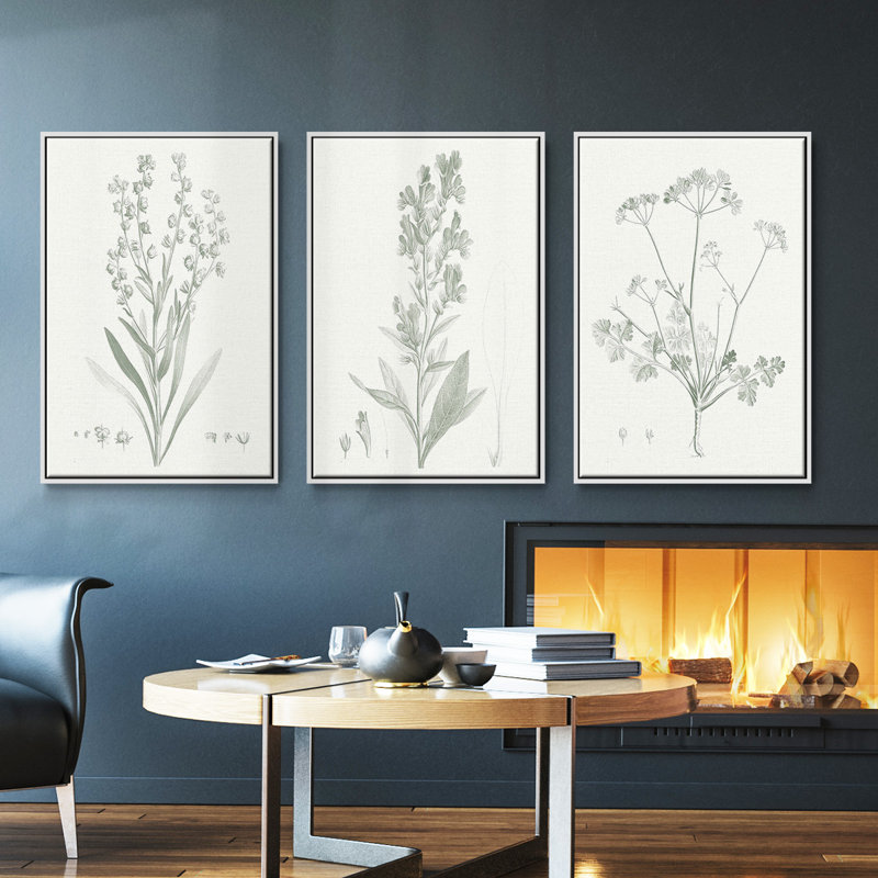 Étude botanique en sauge I 3 pièces, Blanc, H 27 po x l 54 po