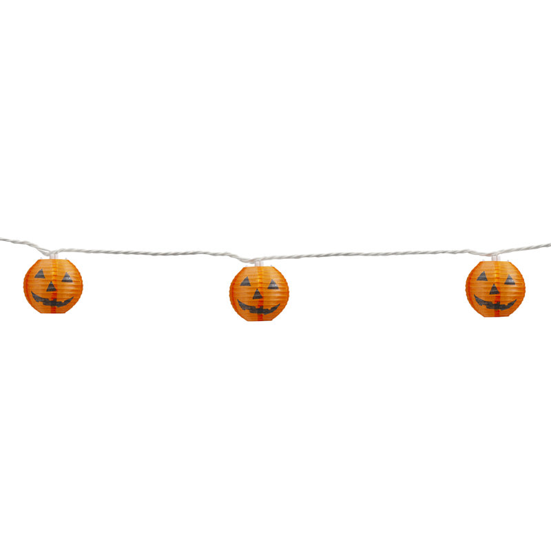Lanterne en papier 10 lumières orange Jack-O-Lantern
