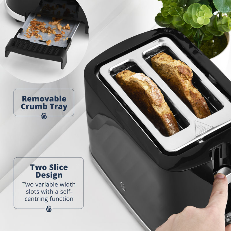 Swan  Windsor 2 Slice Toaster with 7 Browning Levels, Defrost/Reheat/Cancel Functions, Self-Centring Functions and Removable Crumb Tray, 900W