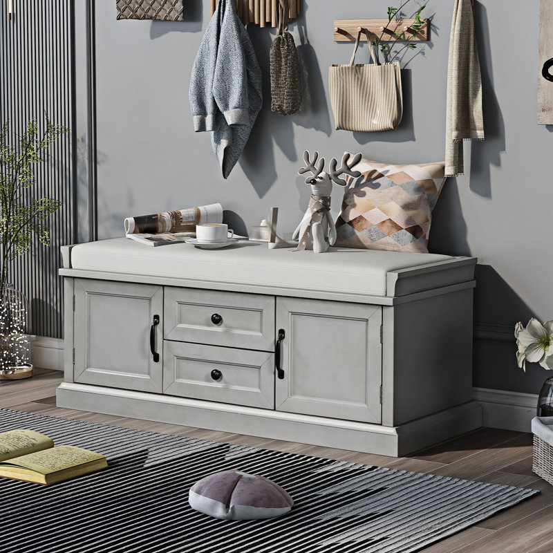 Banc de rangement rembourré avec tiroirs Braga, Gris délavé