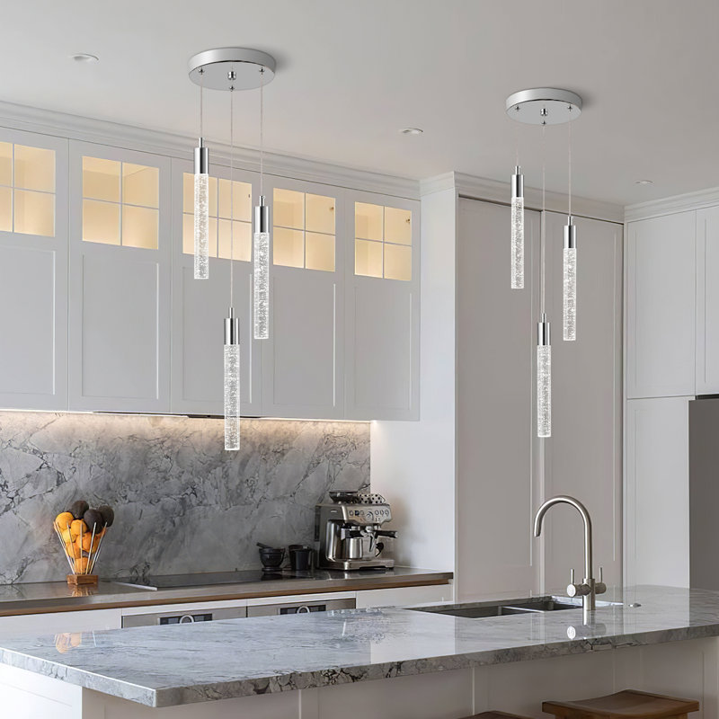 Hamrnand - Light Modern Kitchen Island Pendant Light Dimmable LED Mini Crystal Pendant Lighting, 3, Chrome