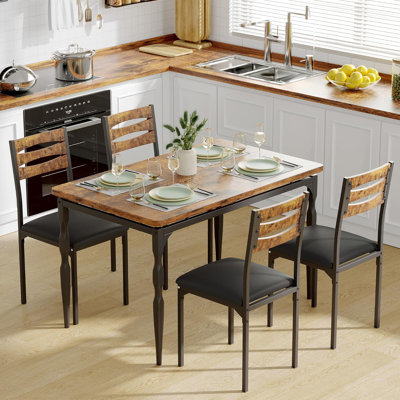 Ensemble de table de salle à manger 5 pièces, ensemble de table et chaises de style industriel pour 4