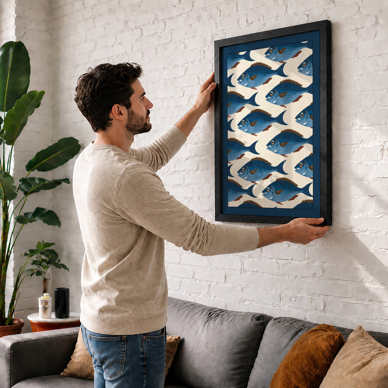 School of Fish Coastal - Framed Print, A3 - 42.0 x 29.7 cm, White