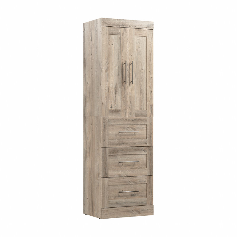 Arlex Shelving Unit with 3 Drawers and Door (25W ), Rustic Brown, 83.7" H x 25" W x 18.2" D