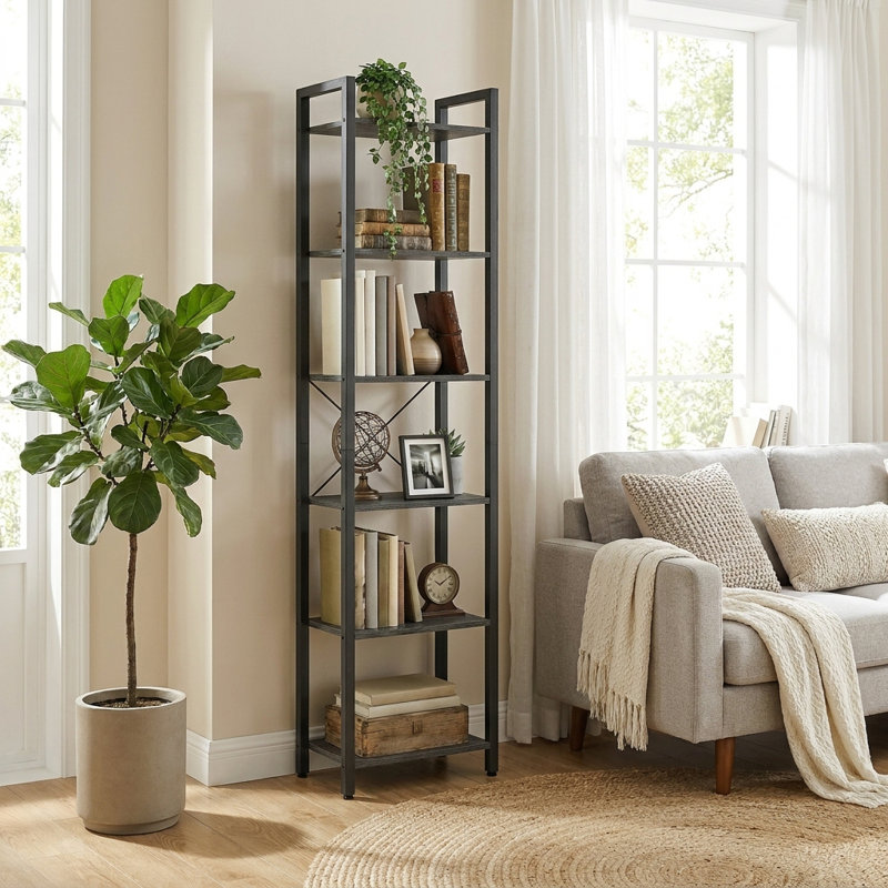 Keemon Etagere Bookcase, (6 Tier) 73.6" H x 15.7" W, Black