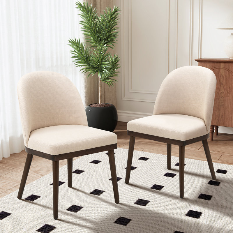 Enley Wide Upholstered Solid Wood Dining Chairs (Set of 2), Beige