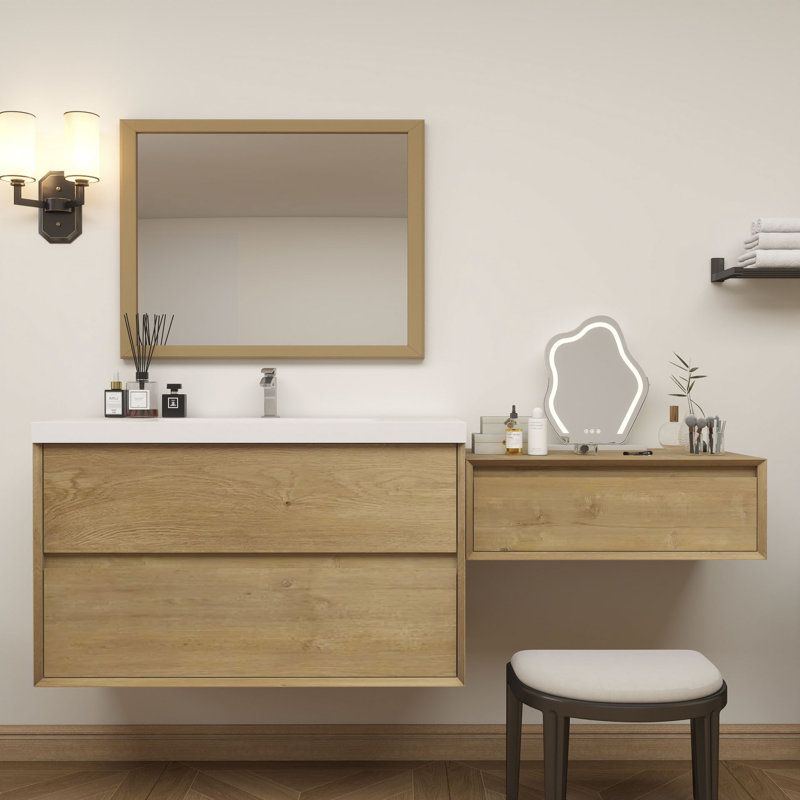 Aliki 60" Wall Mounted Vanity With Reinforced Acrylic Sink, Oak