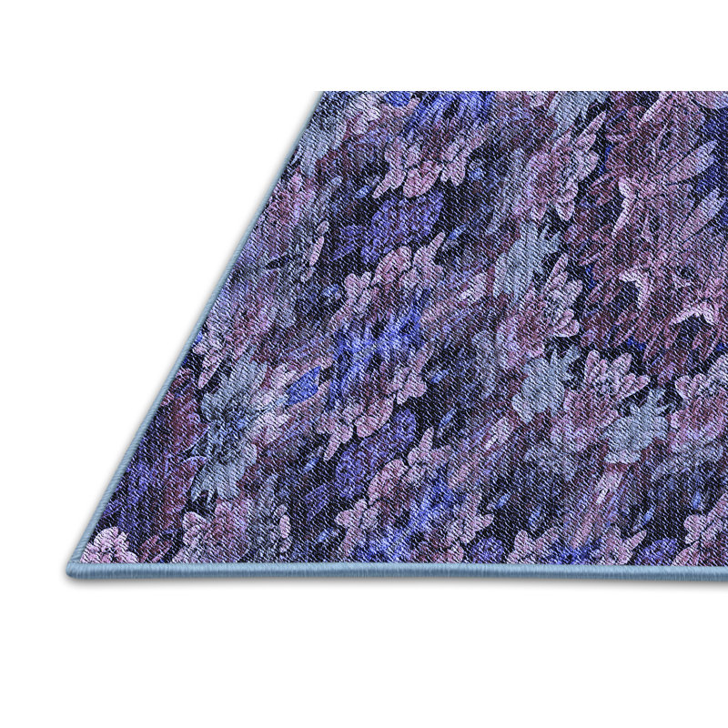 Tapis en laine tissé à la machine à motif floral bleu / mauve, Rectangle 7 pi x 10 pi