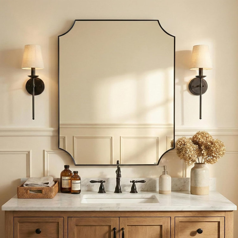 Miroir de salle de bain Tariro Cadre en acier inoxydable, 36 po x 30 po, Noir mat