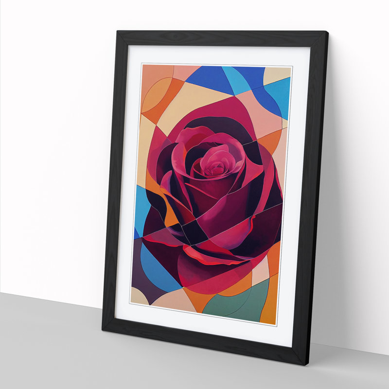 Rose Painting Patchwork Vol.1 1 Piece Single Picture Frame Wall Art, 46cm H x 34cm W x 2cm D, Black