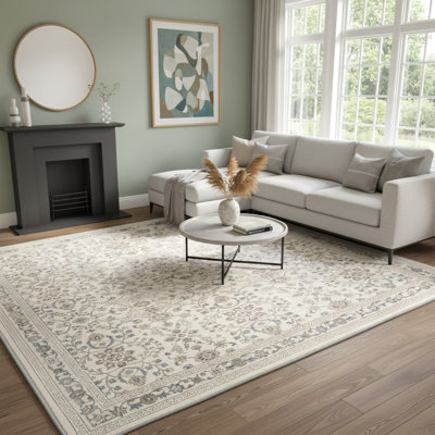 Beige 9X12 Ft Vintage Distressed Print Rug, Soft, Non-Slip, Machine Washable. Suitable For Living Room, Bedroom, Dining Room, Bedside, And Office.
