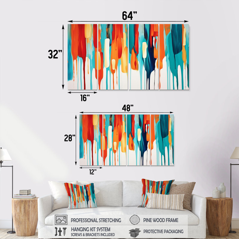 Cynthie - Art mural abstrait 4 pièces, H 28 po x l 48 po