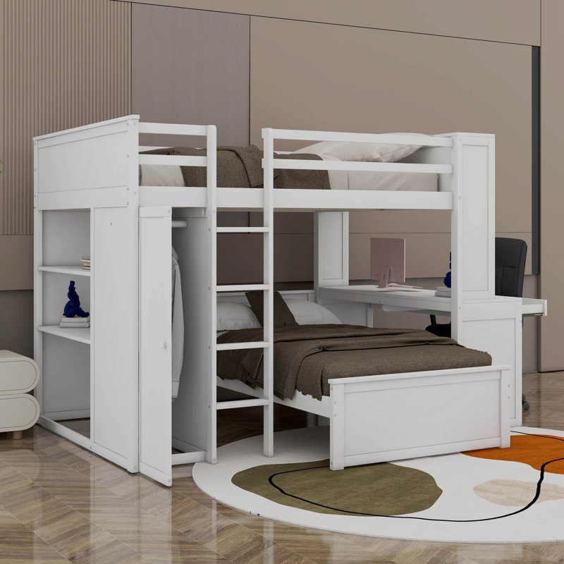 Lit superposé double avec tiroirs Burwell Kids, Blanc