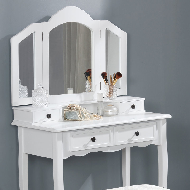 Ensemble coiffeuse et tabouret en bois