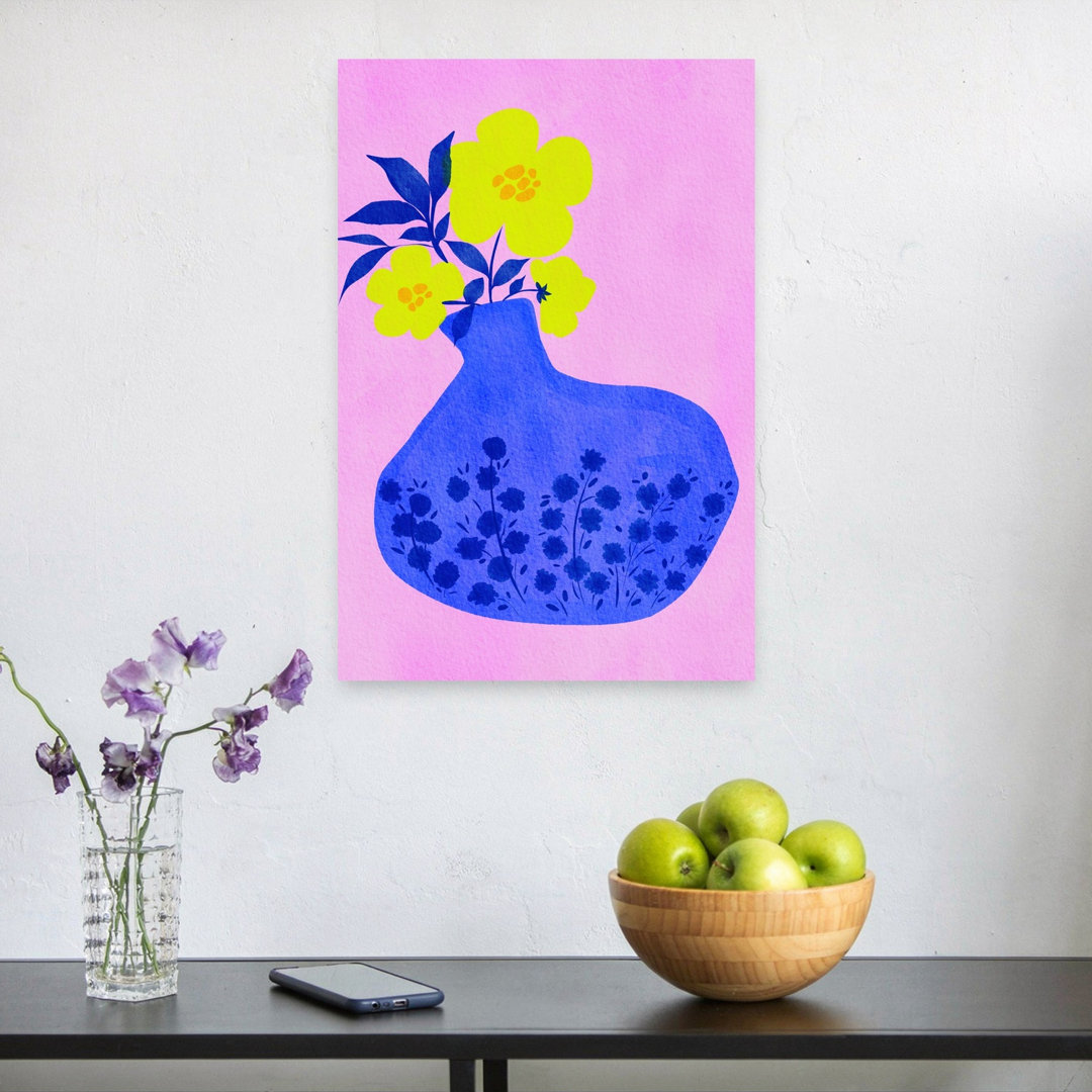Vibrant Blooms Blue Vase Abstract Colorful Contemporary Flower Landscape Wall Art Print