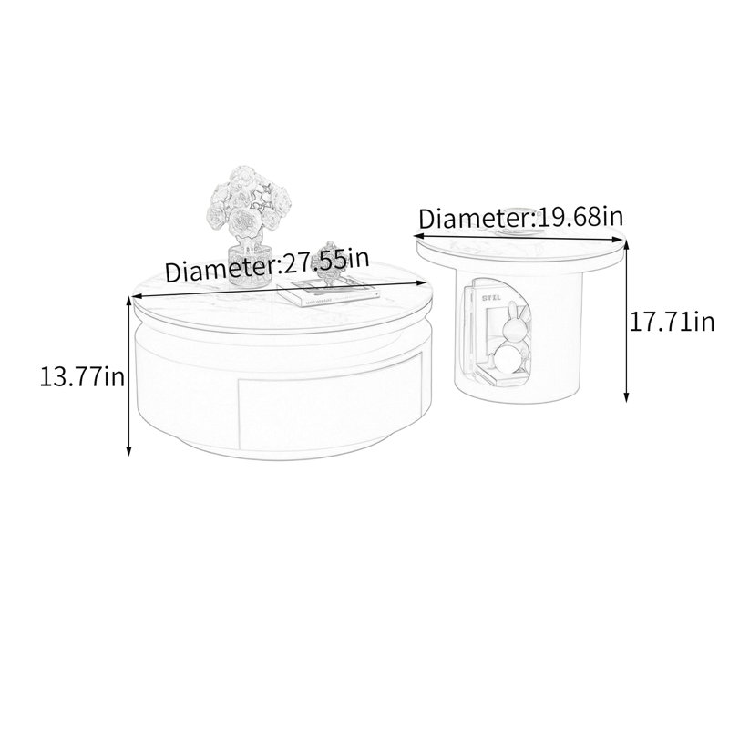 Byerly, 13.77" H x 27.55" W x 27.55" D, White Top/White Base, Marble