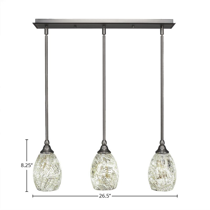 3 Light Stem Hung Linear Pendalier Shown With 5" Fusion Glass, Natural, Brushed Nickel