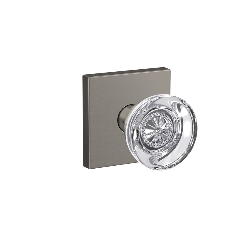 Custom Hobson Non-Turning Glass Knob with Collins Trim, Satin Nickel