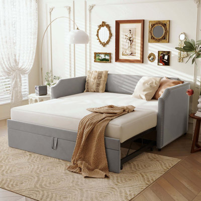 Velvet Upholstered Daybed With Pop Up Trundle