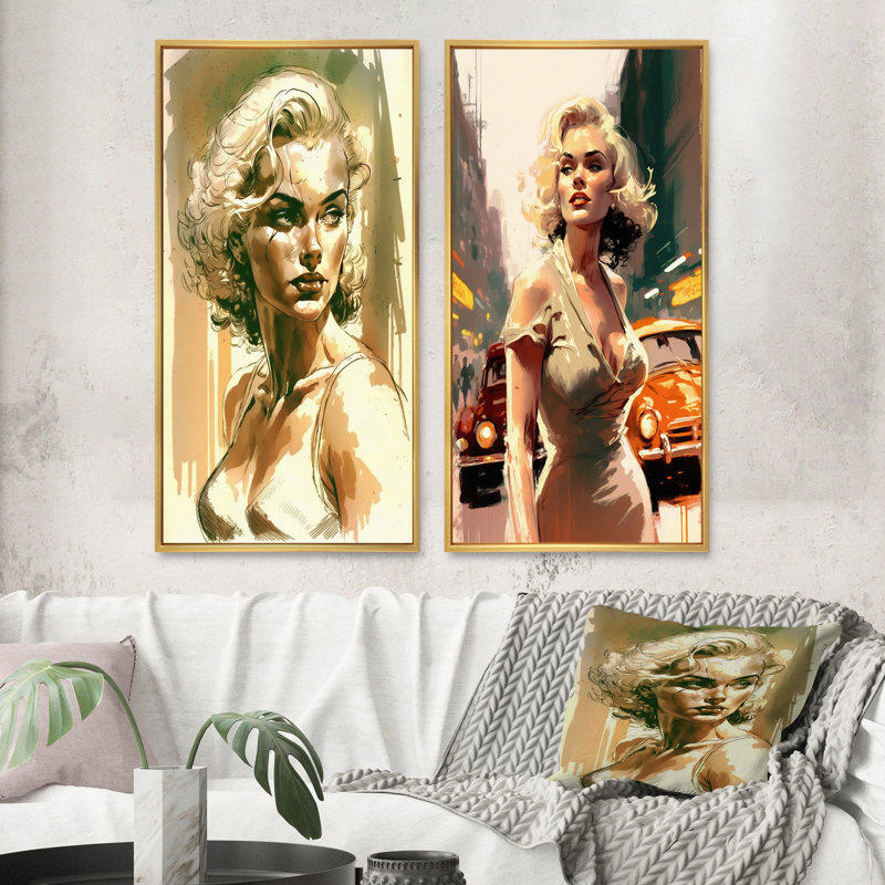 «Hollywood Bombsell», 2 pièces sur toile, H 40 po x l 40 po, Encadrement doré