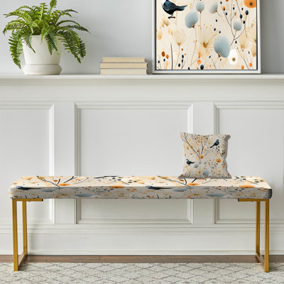 Scandinavian Floral Modern Birds - Banc rembourré floral doré