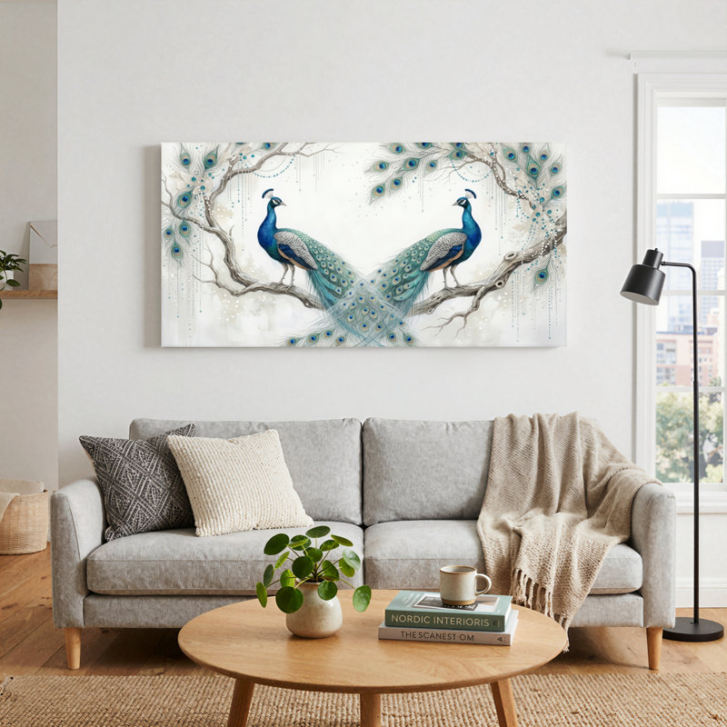 Ensemble de 1 tableau sur toile représentant un arbre et un paon, 32“W x 16”H, Wrapped Canvas