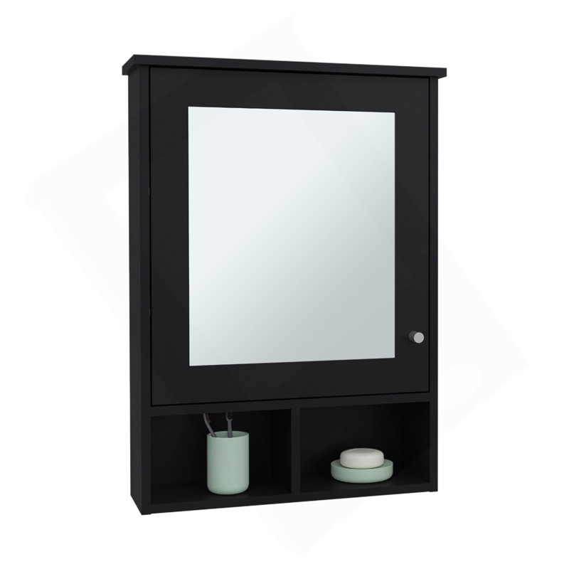 Pharmacie H 29 po, avec 5 tablettes, 1 porte et 1 miroir, noir, Noir