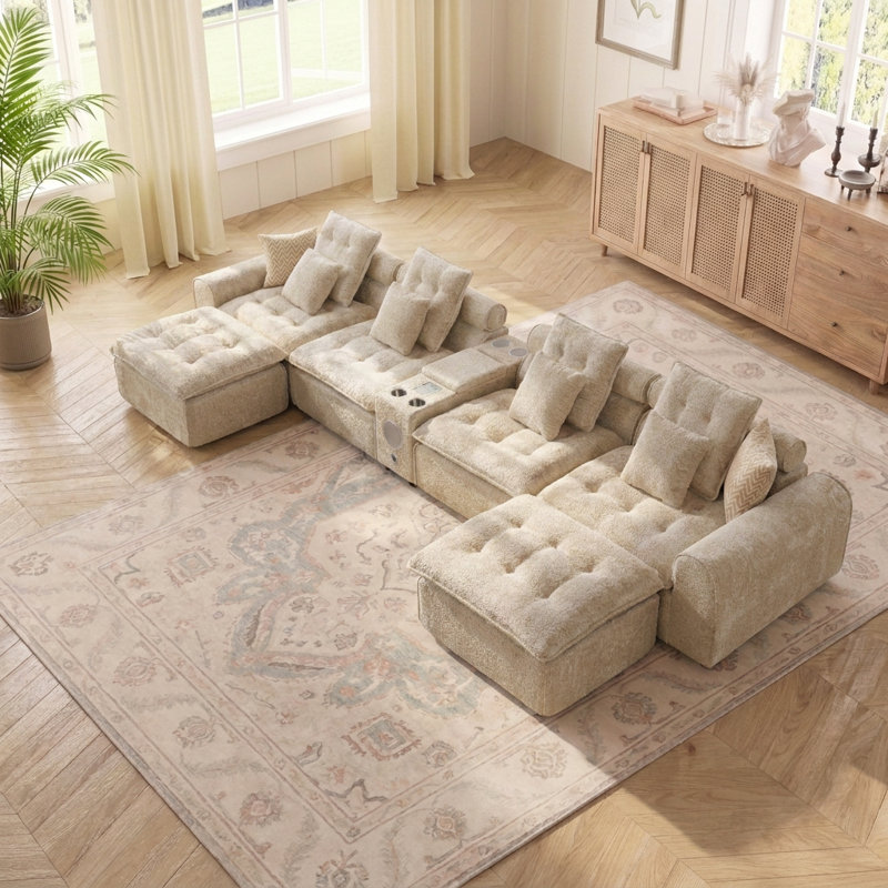 Canapé modulaire surdimensionné en forme de L de 178,6 po avec coussins décoratifs en forme de L, Chameau