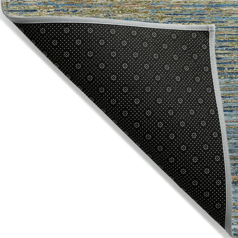 Denim Blue Synthetic Flat Woven Washable Striped Rug 46" x 30"