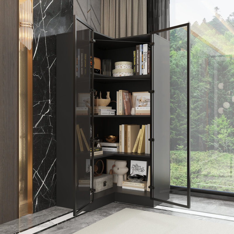 63'' H 4-Layer Corner Bookcase With Glass And Lights