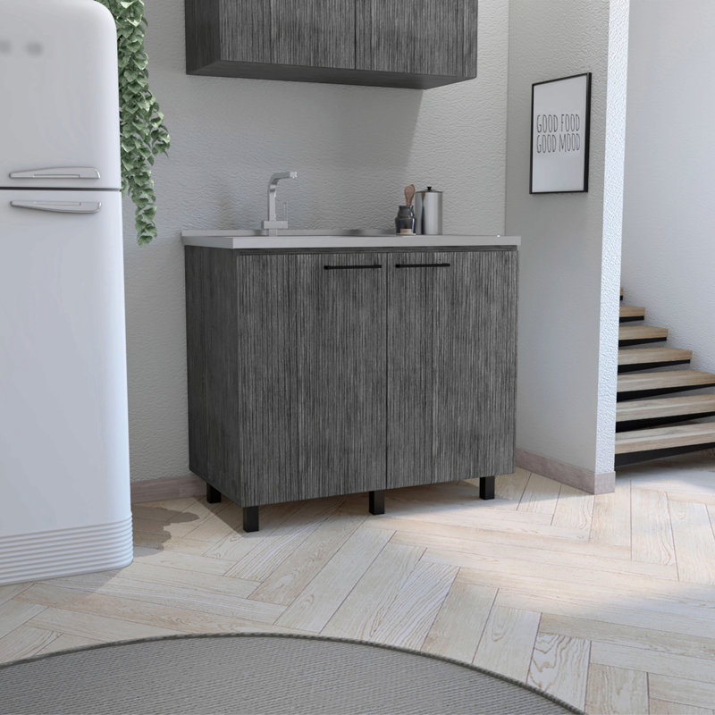 Évier utilitaire 2 avec armoire Napoles, comptoir en acier inoxydable, tablette intérieure Napoles