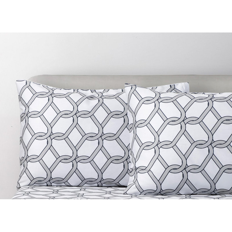 Chain Link Allover Printed 2 Piece 100% Cotton Guest Room Pillowcase Case Pack, Gray, King Pillowcase