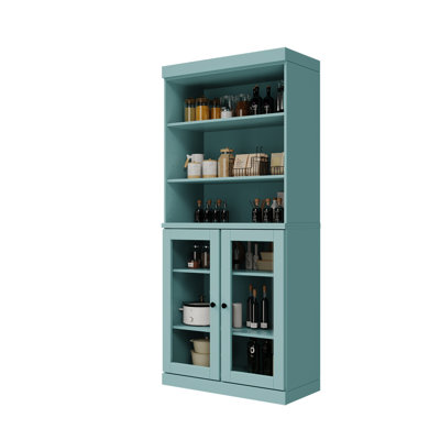 Kaniesha 100% Solid Wood 32" Pantry Cabinet with Clear Glass Doors and Adjustable Shelves