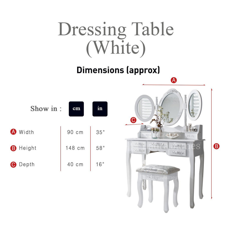 Adrian Dressing Table with Mirror, White