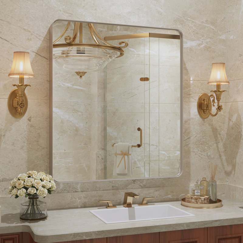 Miroir de salle de bain mural Premium Premium, Nickel brossé, Rectangulaire, 36 po x 32 po